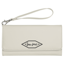 Load image into Gallery viewer, White 7 1/2" x 4" Laserable Leatherette Wallet with Strap