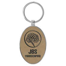 Load image into Gallery viewer, Light Brown 3" x 1 3/4" Laserable Leatherette/Metal Oval Keychain