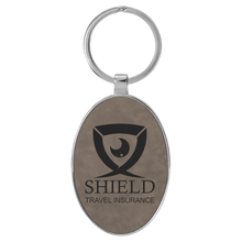 Load image into Gallery viewer, Gray 3" x 1 3/4" Laserable Leatherette/Metal Oval Keychain