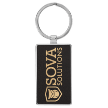 Load image into Gallery viewer, Black/Gold 2 3/4" x 1 1/4" Laserable Leatherette/Metal Rectangle Keychain