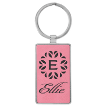 Load image into Gallery viewer, Pink 2 3/4" x 1 1/4" Laserable Leatherette/Metal Rectangle Keychain