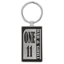 Load image into Gallery viewer, Black/Silver 2 3/4" x 1 1/4" Laserable Leatherette/Metal Rectangle Keychain