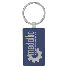 Load image into Gallery viewer, Blue/Silver 2 3/4" x 1 1/4" Laserable Leatherette/Metal Rectangle Keychain