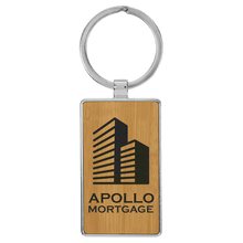 Load image into Gallery viewer, Bamboo 2 3/4" x 1 1/4" Laserable Leatherette/Metal Rectangle Keychain