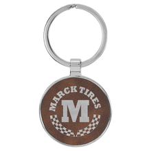 Load image into Gallery viewer, Rustic/Silver 1 1/2" Laserable Leatherette/Metal Round Keychain