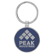 Load image into Gallery viewer, Blue/Silver 1 1/2" Laserable Leatherette/Metal Round Keychain