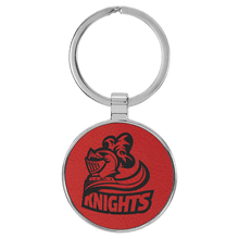 Load image into Gallery viewer, Red 1 1/2" Laserable Leatherette/Metal Round Keychain