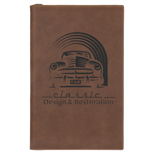 Load image into Gallery viewer, Dark Brown 5 1/4" x 8 1/4" Laserable Leatherette Sketch Book with Unlined Notepad