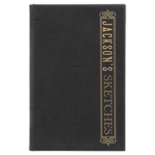 Load image into Gallery viewer, Black/Gold 5 1/4" x 8 1/4" Laserable Leatherette Sketch Book with Unlined Notepad