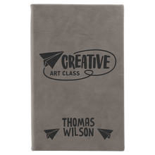 Load image into Gallery viewer, Gray 5 1/4" x 8 1/4" Laserable Leatherette Sketch Book with Unlined Notepad