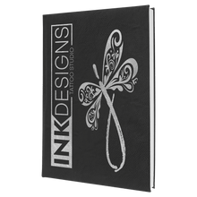Load image into Gallery viewer, Black/Silver 7" x 9 3/4" Laserable Leatherette Sketch Book with Unlined Notepad