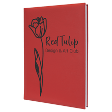 Load image into Gallery viewer, Red 7" x 9 3/4" Laserable Leatherette Sketch Book with Unlined Notepad