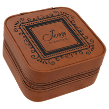 Load image into Gallery viewer, Rawhide 4" X 4" Laserable Leatherette Travel Jewelry Box with Tan Lining