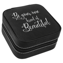 Load image into Gallery viewer, Black/Silver 4" X 4" Laserable Leatherette Travel Jewelry Box with Tan Lining