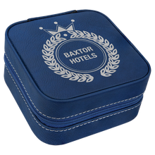 Load image into Gallery viewer, Blue/Silver 4" X 4" Leatherette Travel Jewelry Box with Tan Lining