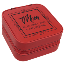 Load image into Gallery viewer, Red 4" X 4" Laserable Leatherette Travel Jewelry Box with Tan Lining