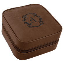 Load image into Gallery viewer, Dark Brown Laserable Leatherette Travel Jewelry Box with Black 4" X 4" Lining