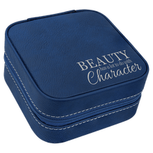 Load image into Gallery viewer, Blue/Silver Laserable Leatherette Travel Jewelry Box with Black 4" X 4" Lining