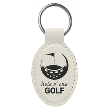 Load image into Gallery viewer, White 3" x 1 3/4" Laserable Leatherette Oval Keychain