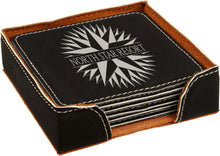 Load image into Gallery viewer, Black/Silver 4" x 4" Square Laserable Leatherette 6-Coaster Set