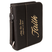 Load image into Gallery viewer, Black/Gold 6 3/4" x 9 1/4" Leatherette Book/Bible Cover with Handle & Zipper