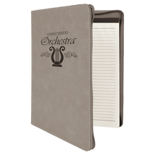 Load image into Gallery viewer, Gray 9 1/2" x 12" w/ Zipper Laserable Leatherette Portfolio with Notepad