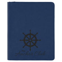 Load image into Gallery viewer, Blue/Black 9 1/2" x 12" w/ Zipper Laserable Leatherette Portfolio with Notepad