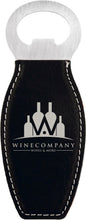 Load image into Gallery viewer, Black/Silver Laserable Leatherette Bottle Opener with Magnet