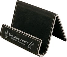 Load image into Gallery viewer, Black/Silver 3 1/2" x 2 1/2" Laserable Leatherette Holder Easel