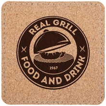Load image into Gallery viewer, Cork 4" x 4" Square Laserable Leatherette 6-Coaster Set