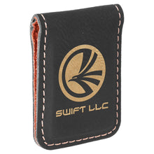 Load image into Gallery viewer, Black/Gold 1 3/4" x 2 1/2" Laserable Leatherette Money Clip