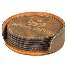Load image into Gallery viewer, Rustic/Gold 4" Round Laserable Leatherette 6-Coaster Set