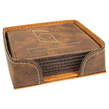 Load image into Gallery viewer, Rustic/Gold 4" x 4" Square Laserable Leatherette 6-Coaster Set