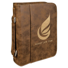 Load image into Gallery viewer, Rustic/Gold 7 1/2" x 10 3/4" Leatherette Book/Bible Cover with Handle & Zipper