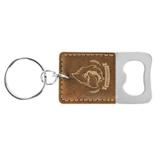 Load image into Gallery viewer, Rustic/Gold Rectangle Laserable Leatherette Bottle Opener Keychain