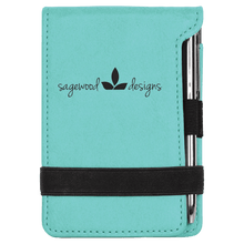 Load image into Gallery viewer, Teal 3 1/4" x 4 3/4" Laserable Leatherette Mini Notepad with Pen