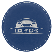 Load image into Gallery viewer, Blue/Silver 4" Round Laserable Leatherette 6-Coaster Set