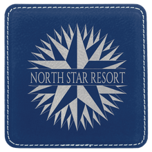 Load image into Gallery viewer, Blue/Silver 4" x 4" Square Laserable Leatherette 6-Coaster Set