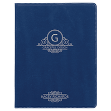Load image into Gallery viewer, Blue/Silver 7" x 9" Laserable Leatherette Small Portfolio with Notepad