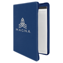 Load image into Gallery viewer, Blue/Silver 9 1/2" x 12" w/ Zipper Laserable Leatherette Portfolio with Notepad