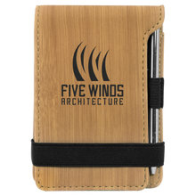 Load image into Gallery viewer, Bamboo 3 1/4" x 4 3/4" Laserable Leatherette Mini Notepad with Pen