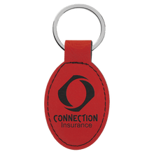 Load image into Gallery viewer, Red 3" x 1 3/4" Laserable Leatherette Oval Keychain