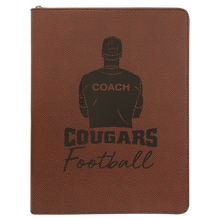 Load image into Gallery viewer, Football 9 1/2" x 12" w/ Zipper Laserable Leatherette Portfolio with Notepad