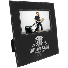 Load image into Gallery viewer, Black/Silver 4" x 6" Leatherette Photo Frame with 4 1/4" x 7 7/8" Engraving Area