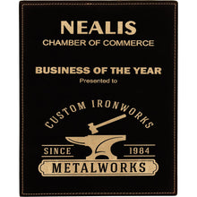 Load image into Gallery viewer, Black/Gold 10 1/2" x 13" Laserable Leatherette Plaque