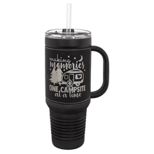 Load image into Gallery viewer, Black with Black/Silver Polar Camel 40 oz. Laserable Leatherette Travel Mug with a Handle & Straw