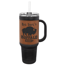 Load image into Gallery viewer, Black with Rawhide Polar Camel 40 oz. Laserable Leatherette Travel Mug with a Handle & Straw