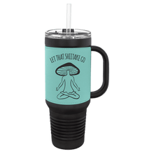 Load image into Gallery viewer, Black with Teal Polar Camel 40 oz. Laserable Leatherette Travel Mug with a Handle & Straw