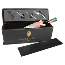 Load image into Gallery viewer, Black/Gold Laserable Leatherette Single Wine Box with Tools