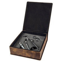 Load image into Gallery viewer, Rustic/Gold Laserable Leatherette 3-Piece Wine Tool Gift Set